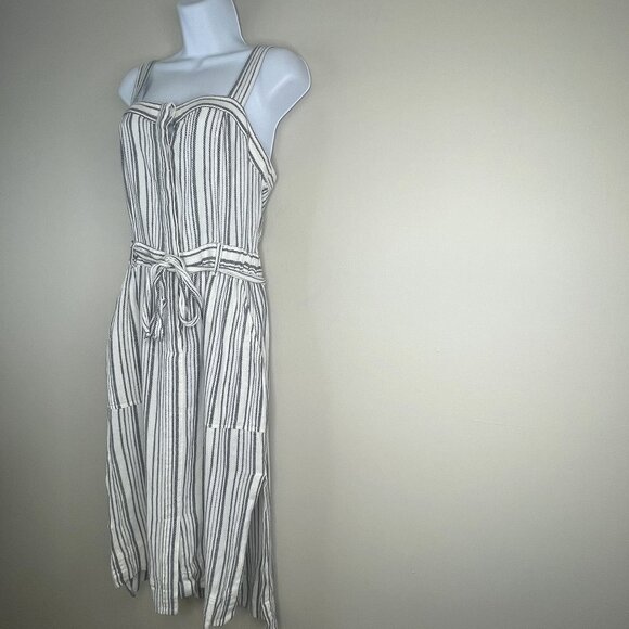 Womens Linen Blend Striped Sundress Dress Small Black Ivory Vacation Swiftie Tra - Picture 5 of 12